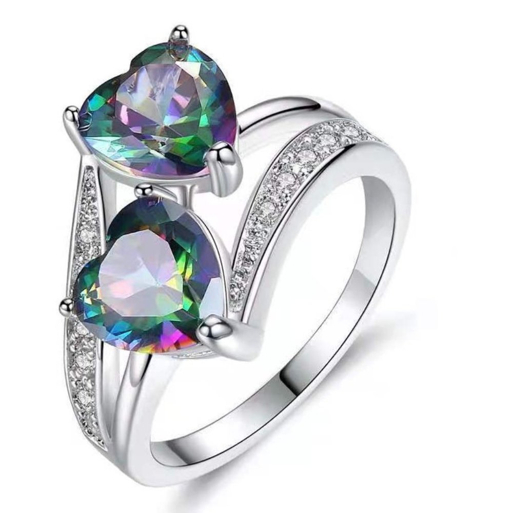 Mystic Topaz Double Heart Ring